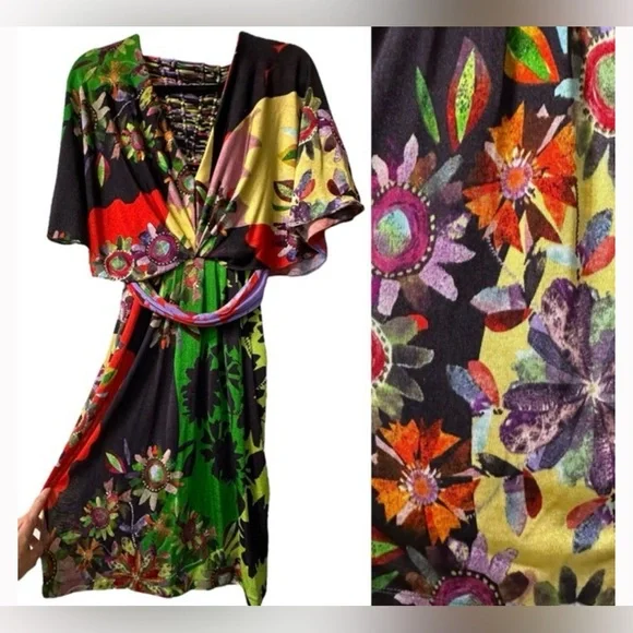 Ranna Gill x Anthropologie Multicolor Floral Knot-Front Dress. Size Medium. - Picture 10 of 11